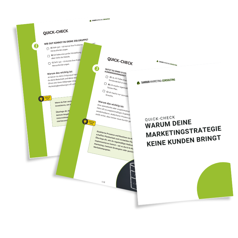 Strategie Quick-Check: 5 Minuten Test zur Aufdeckung deiner Marketingstrategie Lücken Strategie Quick-Check: 5 Minuten Test zur Aufdeckung deiner Marketingstrategie Lücken